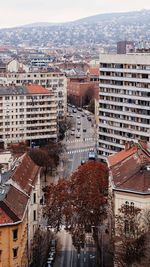 High angle view of buildings in town