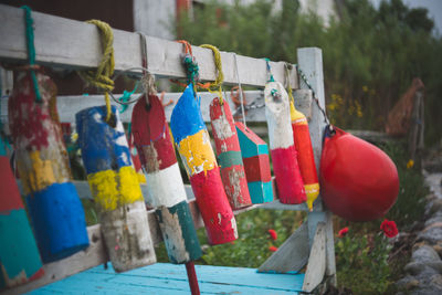 Colorful lanterns hanging in row