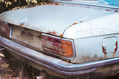 Close-up of abandoned car