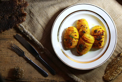 Close-up of dessert in plate on table