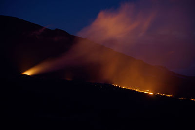 Scenic view of mountain against sky at night