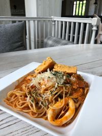 High angle view of food in plate