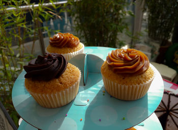 Close-up of cupcakes on table