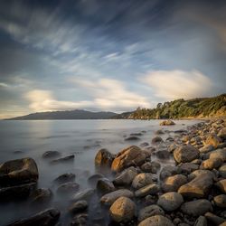 Scenic view of sea against cloudy sky