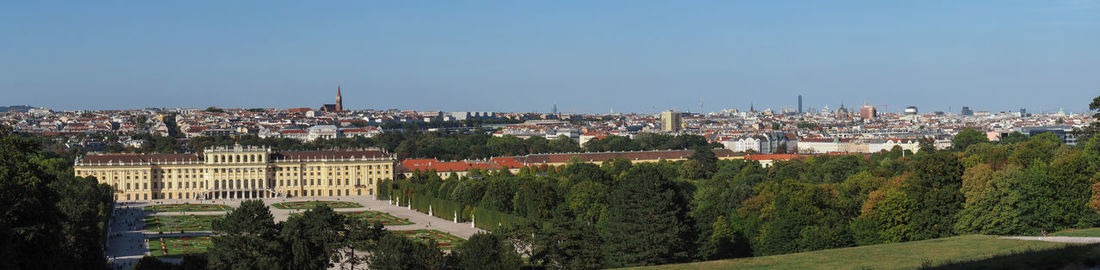 High angle view of townscape against clear sky