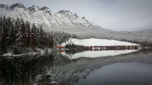 Scenic view of lake with mountains in background