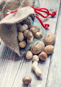 High angle view of fruits on table