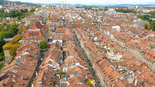 High angle view of buildings in town