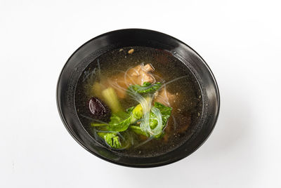 High angle view of soup