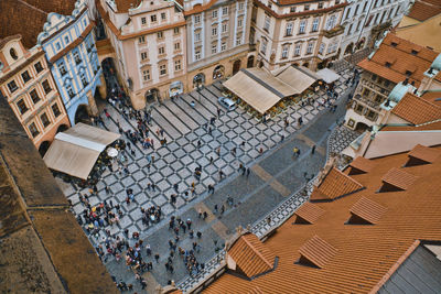 High angle view of buildings in city