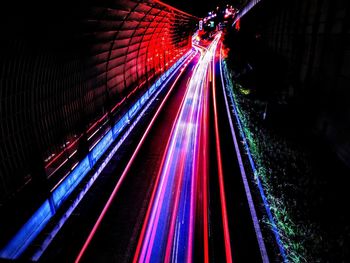 Light trails on road at night