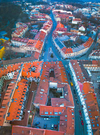 High angle view of city street and buildings