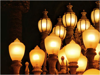 Low angle view of illuminated electric lamp