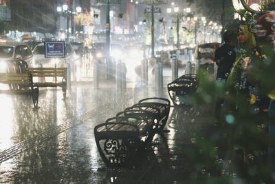 Wet street in city during rainy season