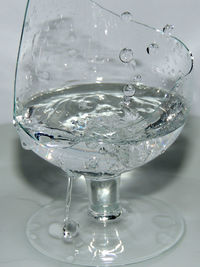 Close-up of drink on table against white background