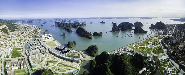 High angle view of sea against sky