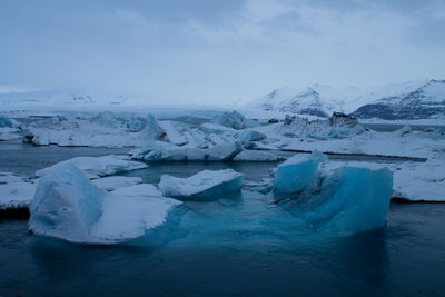 Scenic view of frozen lake against sky