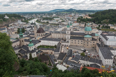 Old town of salzburg taken from a bird's eye view. from hohensalzburg fortress