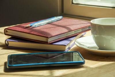 Close-up of books on table