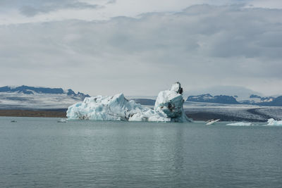 Scenic view of frozen lake against cloudy sky