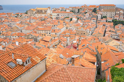 High angle view of houses in city