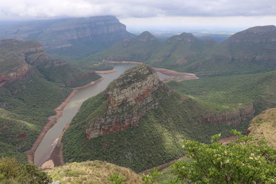 High angle view of landscape against cloudy sky