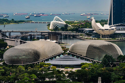 High angle view of buildings in city