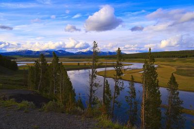 Scenic view of landscape against cloudy sky