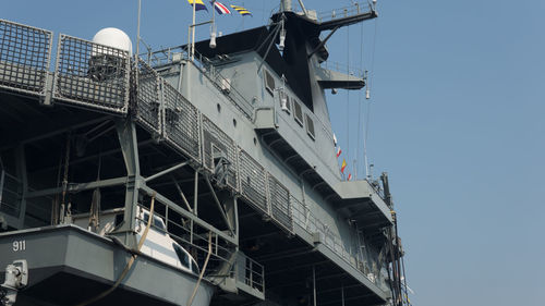 Low angle view of ship against clear sky