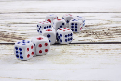 Dice on wooden table