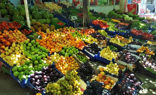 High angle view of fruits for sale in market