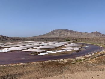 Scenic view of land against clear blue sky