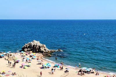 High angle view of people on beach