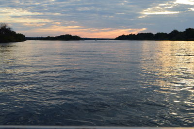 Scenic view of lake against sky during sunset