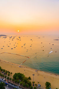 High angle view of beach during sunset