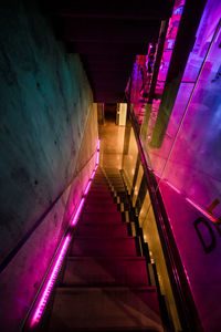 High angle view of illuminated steps in building
