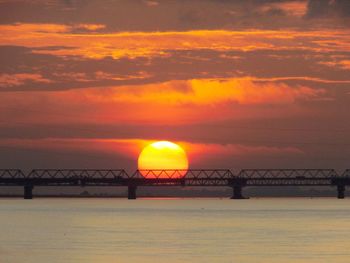 Scenic view of sea against orange sky