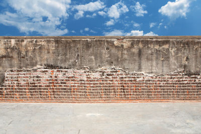 Brick wall against blue sky