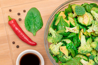 High angle view of food on table