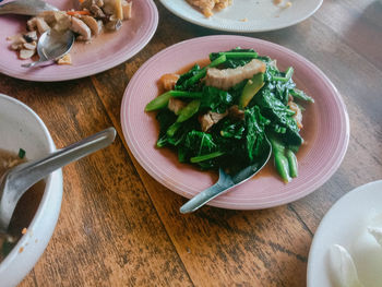 High angle view of salad in plate on table