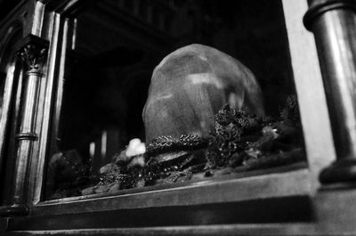 Close-up of hand on window