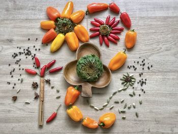 High angle view of vegetables on table