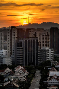 Cityscape against sky during sunset