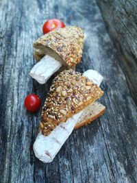 High angle view of bread on table