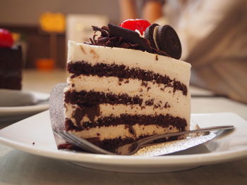 Close-up of cake in plate on table