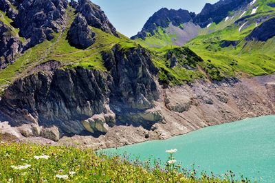 Scenic view of lake and mountains