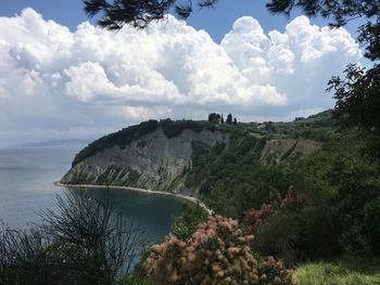 Scenic view of sea against cloudy sky