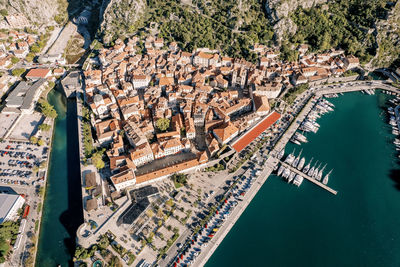 High angle view of buildings in city