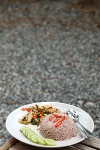 High angle view of meal served in bowl