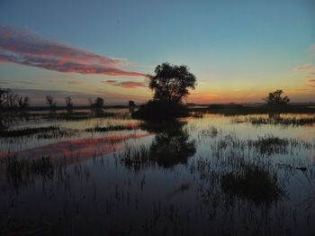 Scenic view of calm lake at sunset